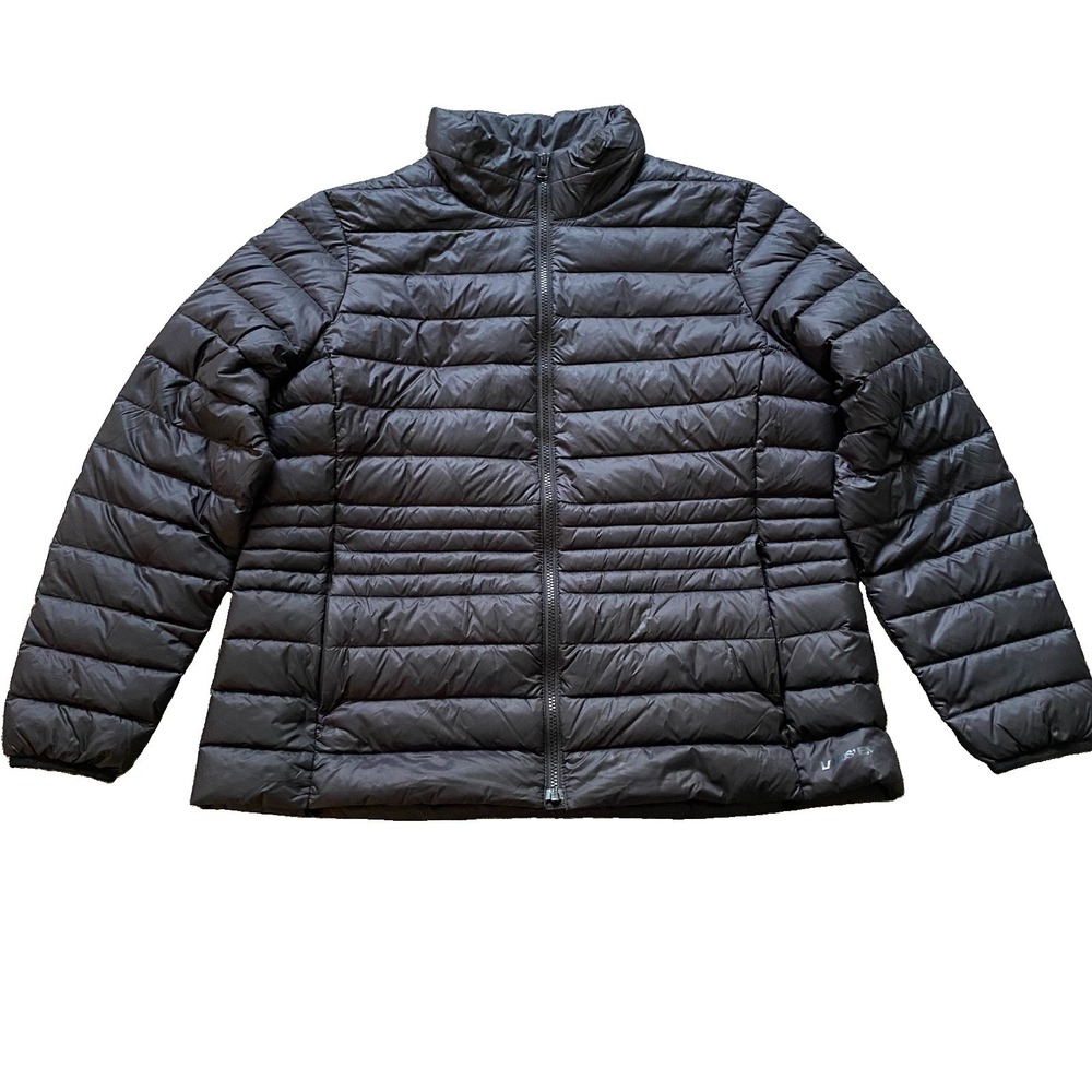 Lands End Puffer Down Jacket Women Size XL Black Full Zip Minimalist Thermal